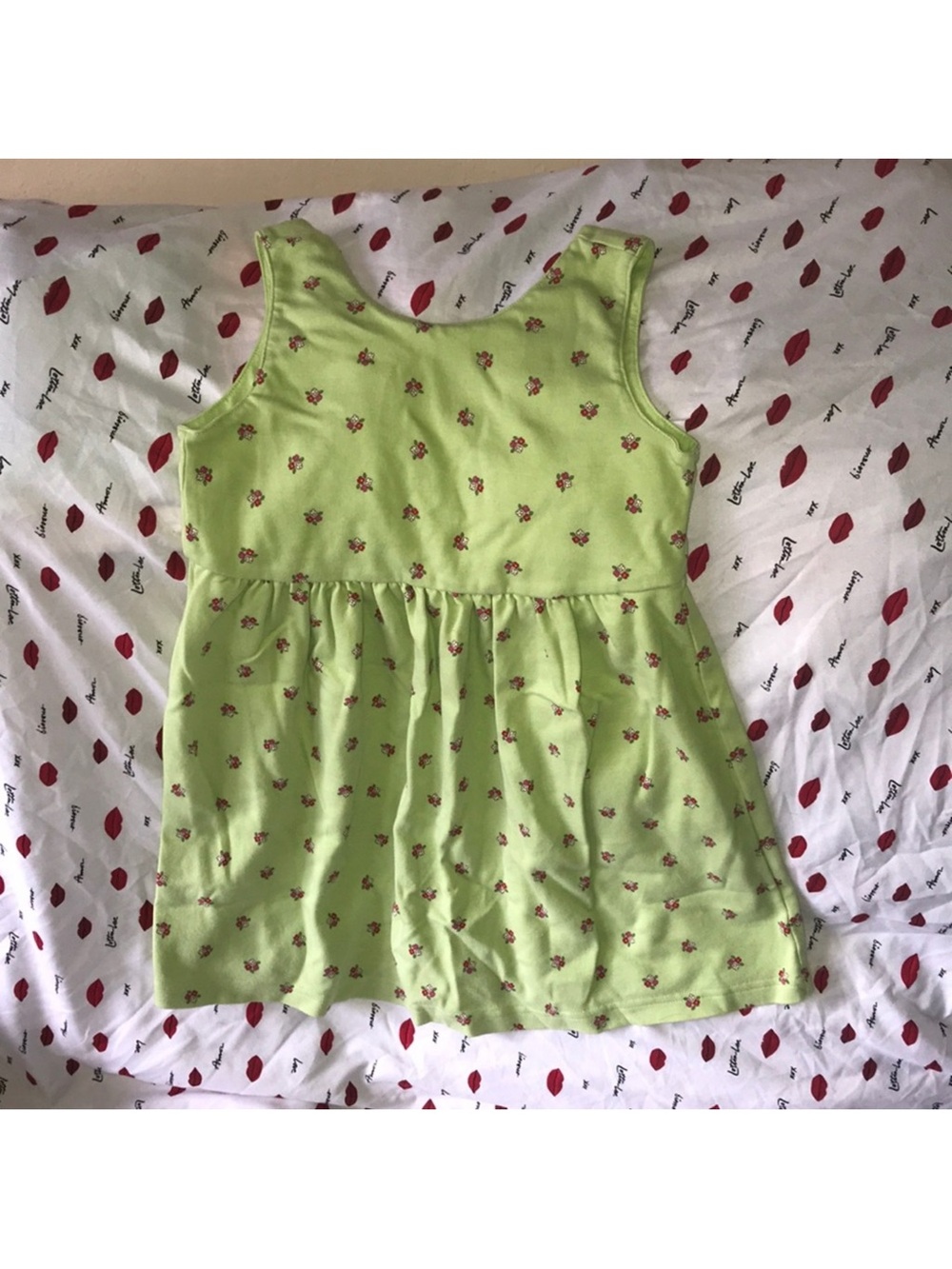 G XL (6 yrs.) Girls Light Green pink red white Floral Sleeveless Dress